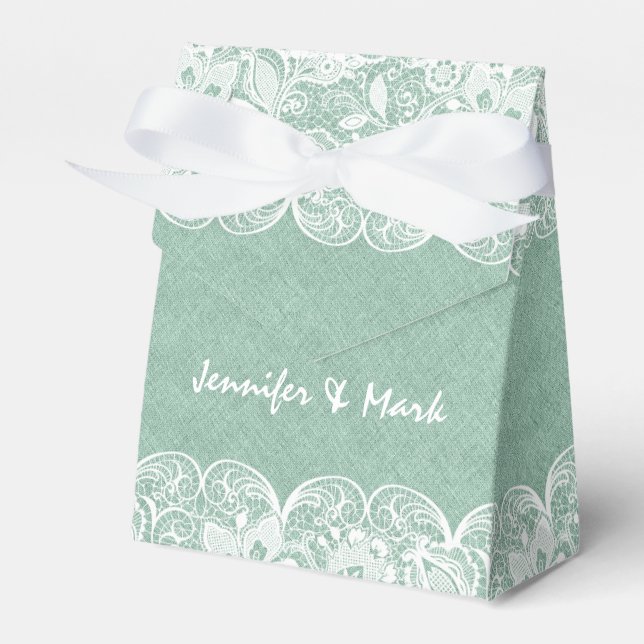 Mint Grönt Linen & White Snöre Möhippa Gift Box Presentaskar (Framsidan Sidan)