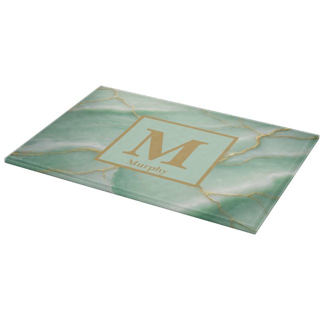 Mint Grönt Marble med Light Guld Veins Monogram (Hörn)