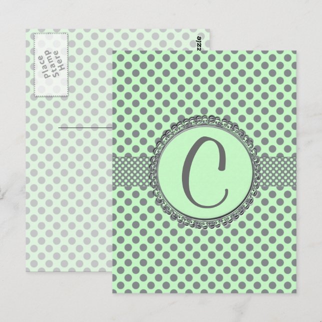 Mint-Grönt med Grått Polka dots-Monogram ST-aylor Vykort (Fram/baksida)