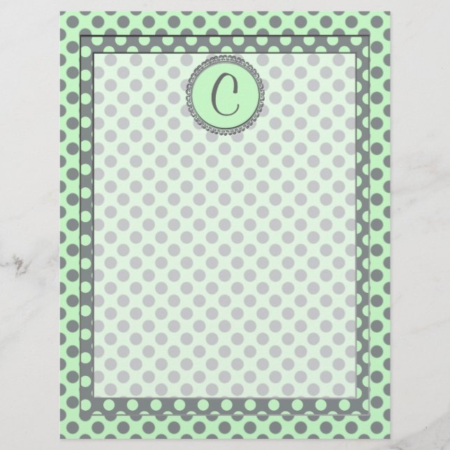 Mint-Grönt med Grått Polka dots-Monogram STaylor (Framsida)