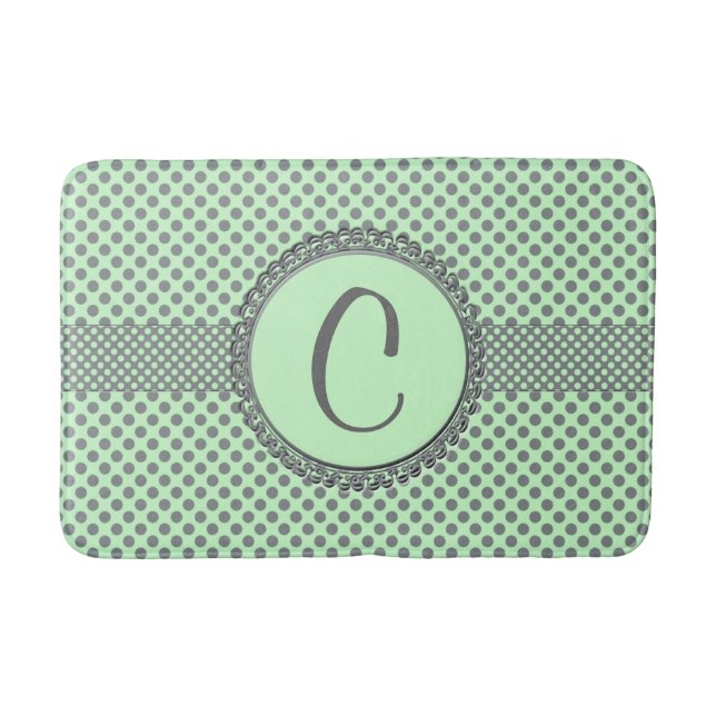 Mint-Grönt med Grått Polka dots-Monogram STaylor Badrumsmatta (Framsidan)