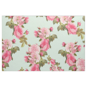 Mint Grönt med Rosa Flowers Tyg