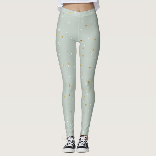 Mint-Grönt med vit miniatyr och Guld Leggings (Framsida)
