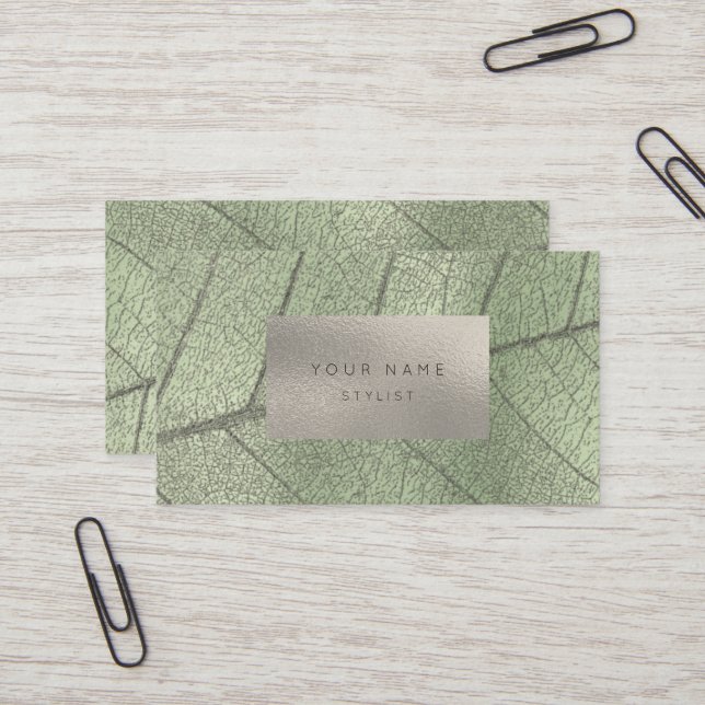 Mint Grönt Metall Silver Grått White Foil Botanica Visitkort (Fram/Back In Situ)