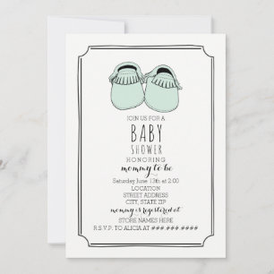 Mint Grönt Moccasins Boho Baby Shower Inbjudningar