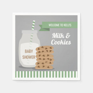 Mint Grönt Modern Mjölk och Cookies Baby Shower Pappersservett