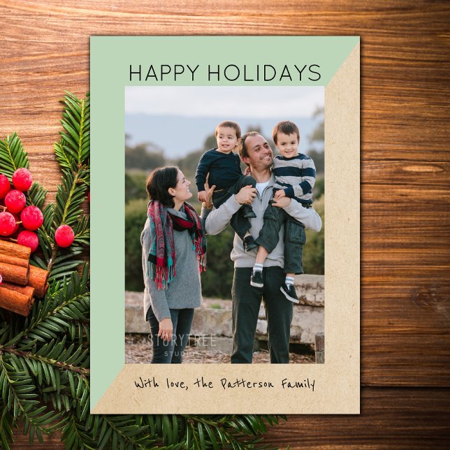 Mint Grönt Modern Slant Helgdag-foto-plattkort Julkort (Mint Green Modern Slant Holiday Photo Card)