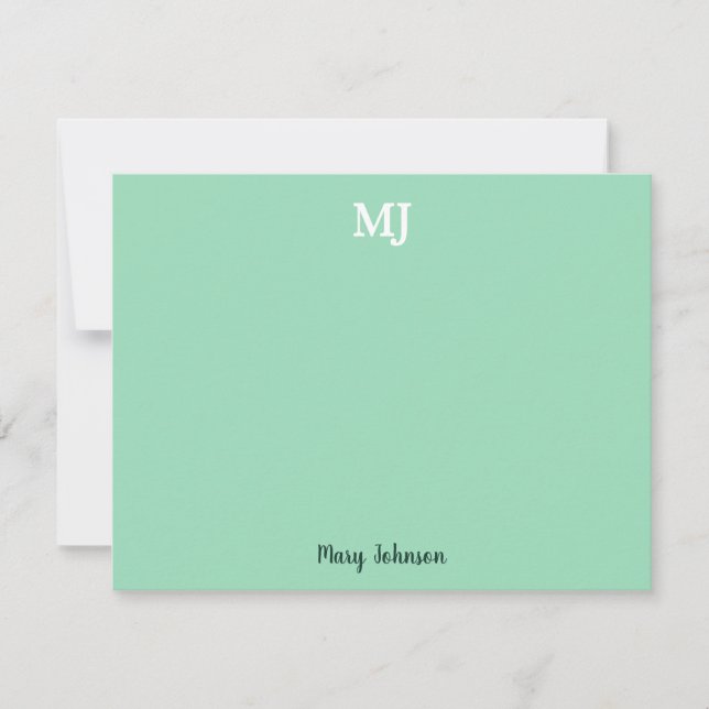 Mint Grönt Monogram 2 Modern för Initialer brev Anteckningskort (Framsida)