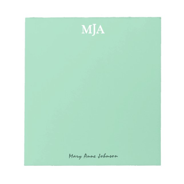 Mint Grönt Monogram 3 Modern för Initialer i brev Anteckningsblock (Framsida)