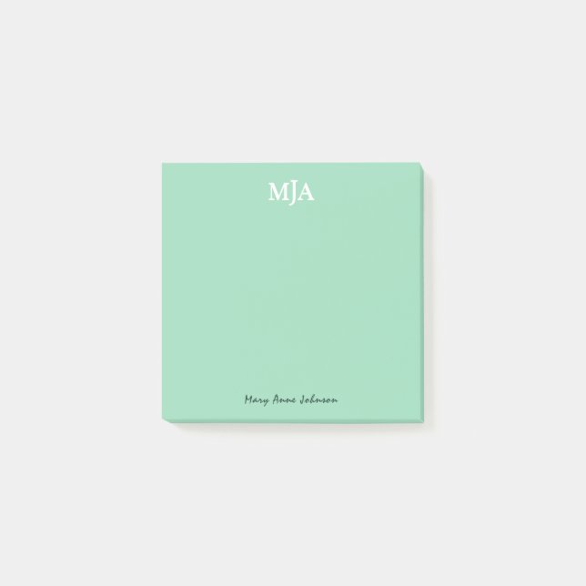 Mint Grönt Monogram 3 Modern för Initialer i brev Post-it Block (Framsida)