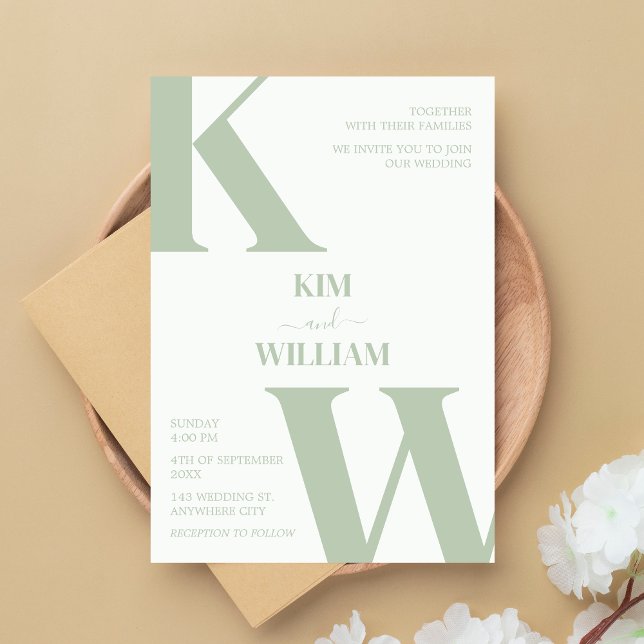 Mint Grönt Monogram Bröllop Inbjudningar (Mint Green Monogram Wedding Invitation)