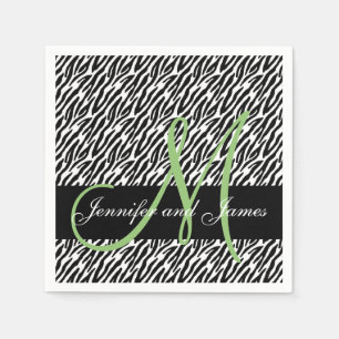 Mint Grönt Monogram Zebra tryck Bröllop Pappersservett
