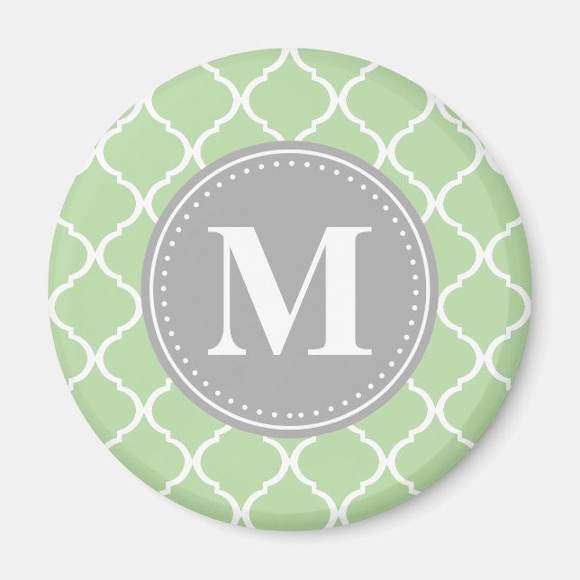 Mint Grönt Moroccan Lattice Grått Monogram Magnet (Framsidan)