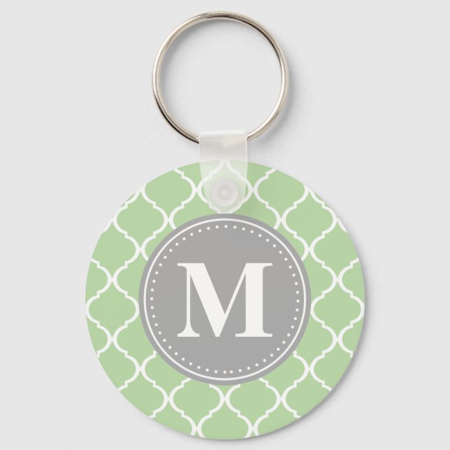 Mint Grönt Moroccan Lattice Grått Monogram Nyckelring (Framsida)