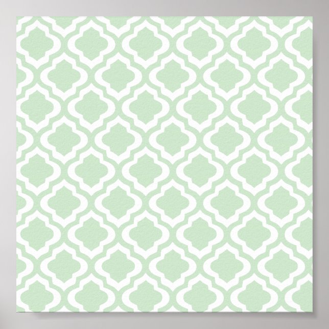 Mint Grönt Moroccan Quatrefoil Klöver Poster (Framsidan)