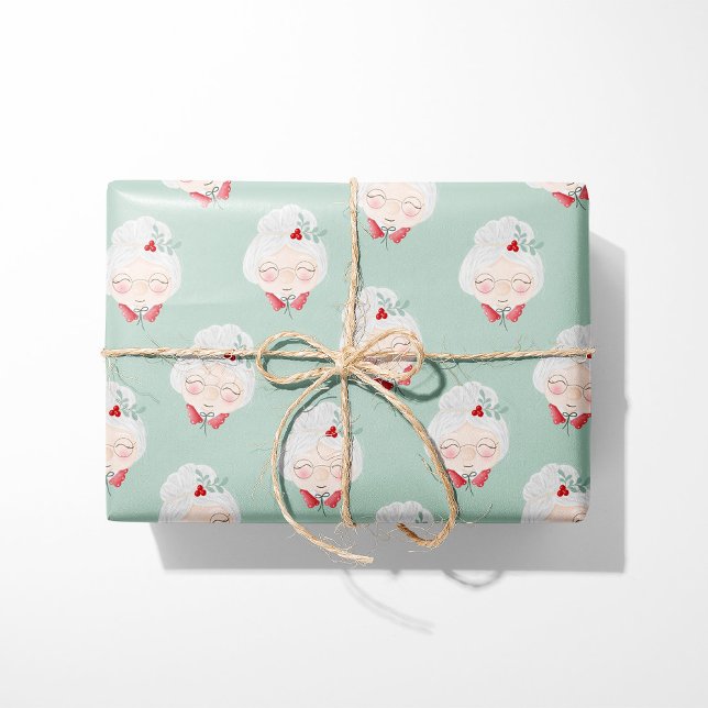 Mint Grönt Mrs. Claus Wrapping Papper Presentpapper (Skapare uppladdad)