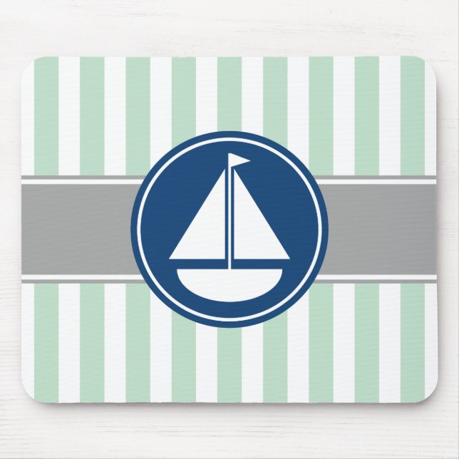 Mint Grönt Nautical Sailboat Rand Musmatta (Framsidan)
