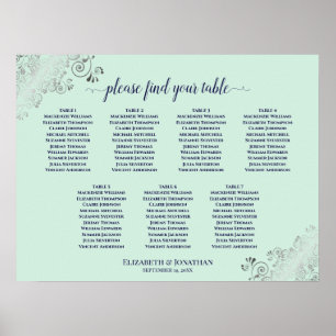 Mint Grönt & Navy 7 Bord Bröllop Sittdiagram Poster