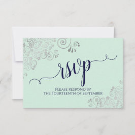 Mint Grönt & Navy Blue Elegant Calligraphy Bröllop OSA Kort