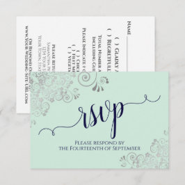 Mint Grönt & Navy Blue Elegant Calligraphy Bröllop OSA Kort
