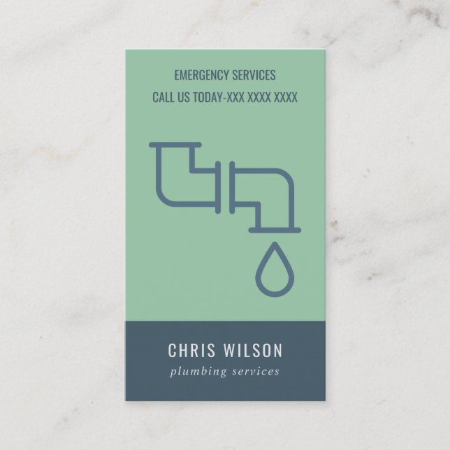 MINT GRÖNT NAVY PLUMBER SERVICE RÖR PLUMBING VISITKORT (Framsida)
