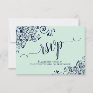 Mint Grönt & Navy Snöre Elegant Calligraphy Bröllo OSA Kort