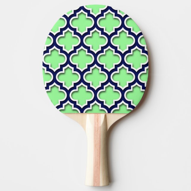 Mint Grönt Navy White Moroccan Quatrefoil #5DS Pingisracket (Framsidan)