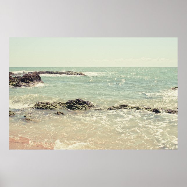Mint Grönt Ocean Pastel Beach Photography Poster (Framsidan)
