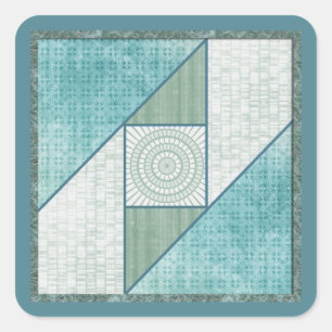 Mint Grönt och Blue Attic Window Quilt Square Fyrkantigt Klistermärke