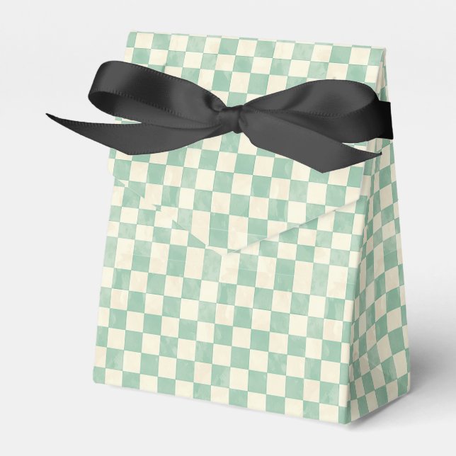 Mint Grönt och Cream Gingham Presentaskar (Framsidan Sidan)