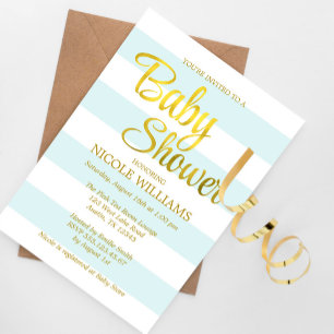 Mint Grönt och Faux Guld Rand Baby Shower Inbjudningar
