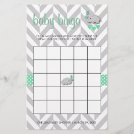 Mint Grönt och Grått Elephant Baby Shower Bingo Brevpapper