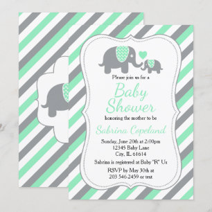 Mint Grönt och Grått Elephant 🐘 Babyskor Inbjudningar