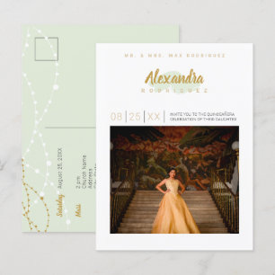 Mint Grönt och Guld Photo Quinceanera Inbjudan Vykort
