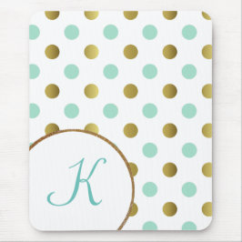 Mint Grönt och Guld Polka Dot Mouse Pad Musmatta