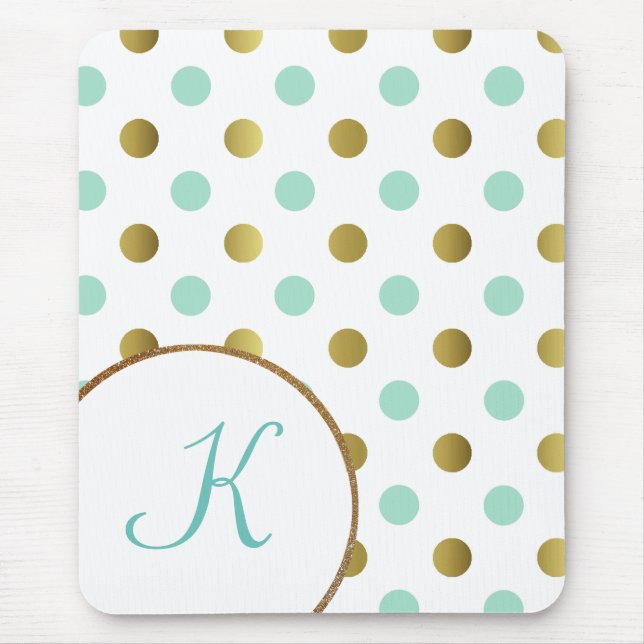 Mint Grönt och Guld Polka Dot Mouse Pad Musmatta (Framsidan)