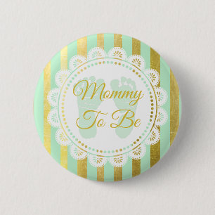 Mint Grönt och Guld Stripe Mamma to be Button Knapp