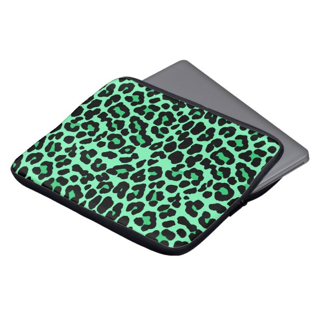 Mint Grönt och Jade Leopard Print Mönster Laptop Sleeve (Framsida topp)
