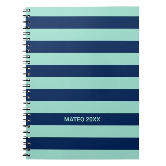 Mint Grönt och Navy Blue Rand med Namn Anteckningsbok (Framsidan)