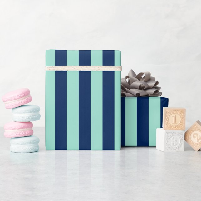 Mint Grönt och Navy Rand Presentpapper (Baby Shower)