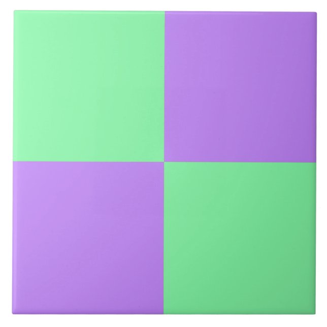 Mint Grönt och Pastel Lila Checkerboard Tile Kakelplatta (Framsidan)