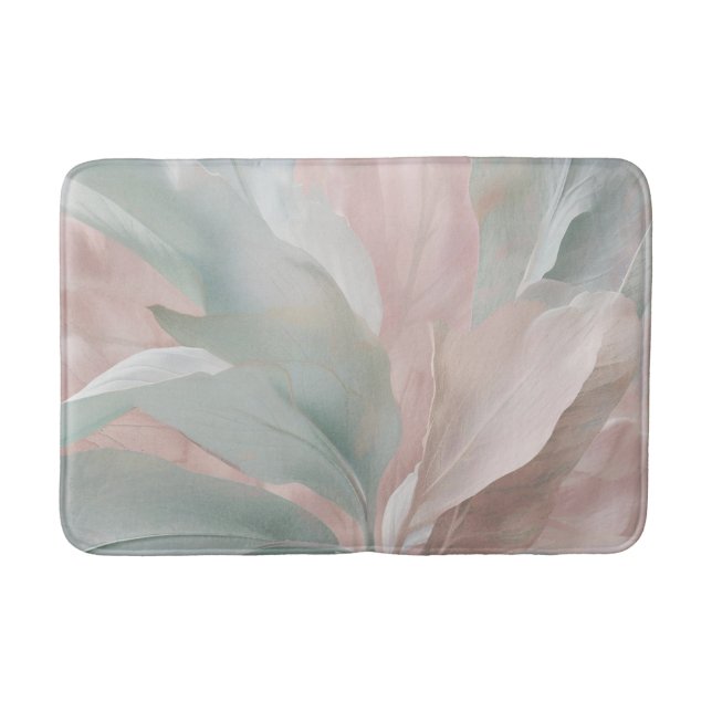 Mint Grönt och Rosa Botaniskt kusttryck Badrumsmatta (Framsidan)