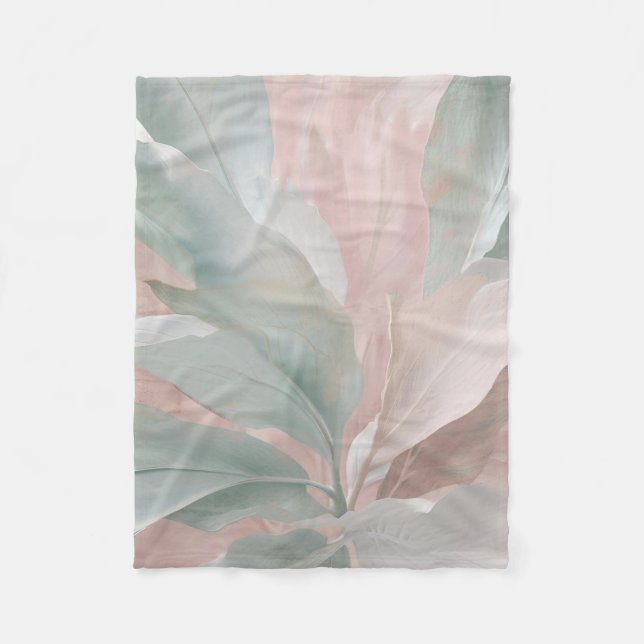 Mint Grönt och Rosa Botaniskt kusttryck Fleecefilt (Framsidan)