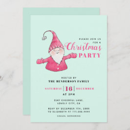 Mint Grönt och Rosa Cute Gnome-jul Inbjudningar