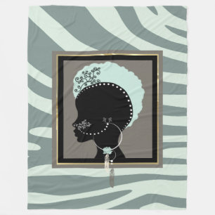 Mint grönt och svart zebra tryck afro punk fleecefilt