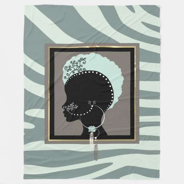 Mint grönt och svart zebra tryck afro punk fleecefilt (Framsidan)