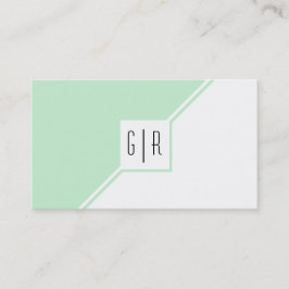 Mint-grönt och vit modern monogramgeometri visitkort