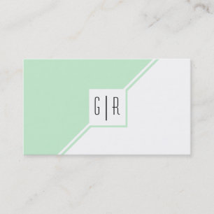 Mint-grönt och vit modern monogramgeometri visitkort