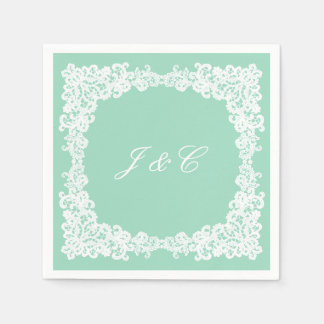 Mint grönt och vit snöre cocktail napkin pappersservett