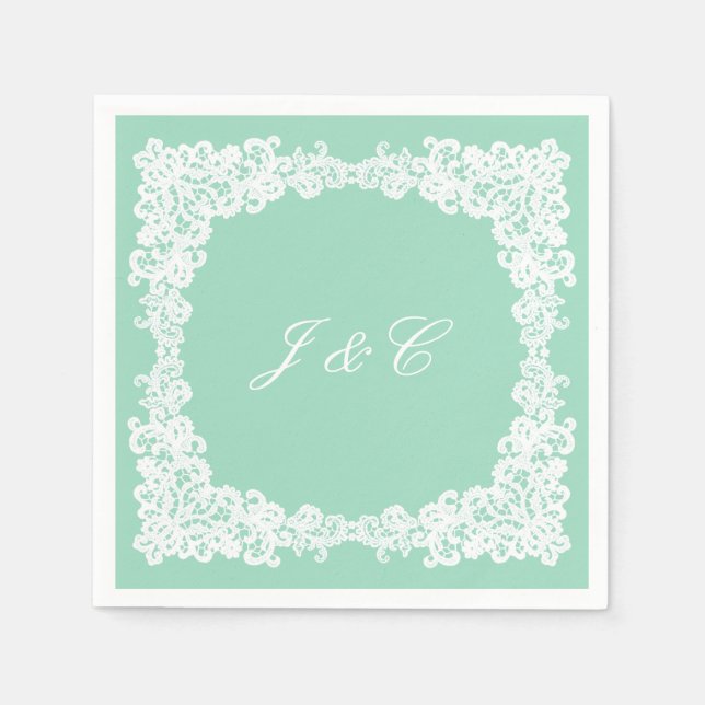 Mint grönt och vit snöre cocktail napkin pappersservett (Framsidan)